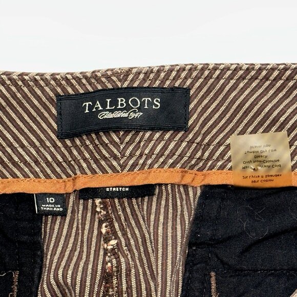 Talbots Seersucker Cropped Pants Brown Stripe Size 10  Quiet Luxury Coastal Chic - Picture 5 of 6